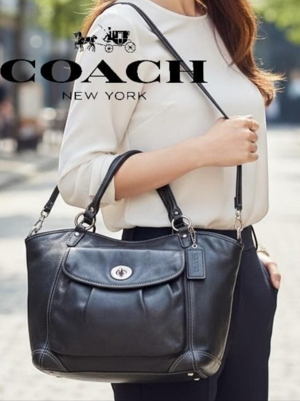 Coach Madison Black Leather Turnlock Satchel